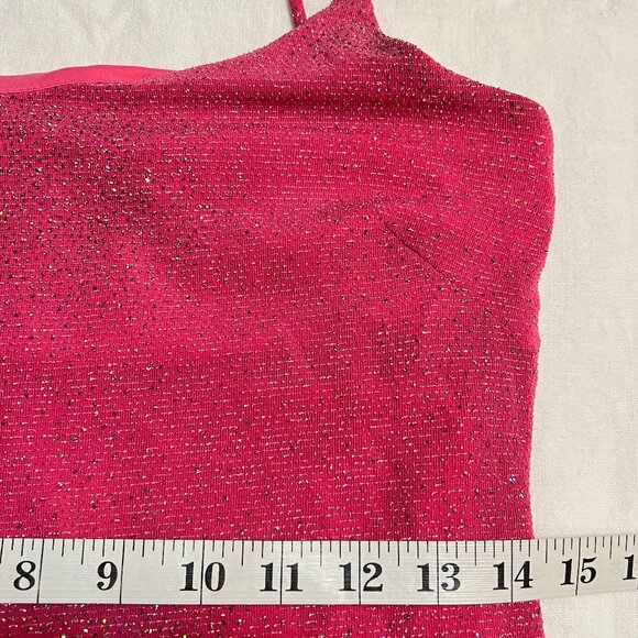 Vintage Rebecca USA Pink Glitter Maxi Evening Gown M – 90s Sparkle Spaghetti - Picture 8 of 11